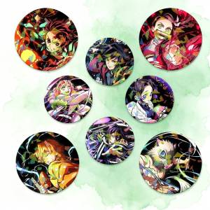 Anime D-DemonS S-SlaYeR-R Bilibili Round Badge Lapel Pins for Backpacks Briefcase Laser Brooch Clothes Gifts