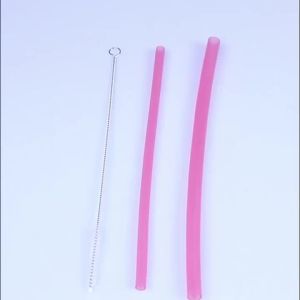 6PCS Reusable Food Grade Transparent Bendable Silicone Straws Straight Drinking Straw With Cleaning Brush Set Party Accessory
