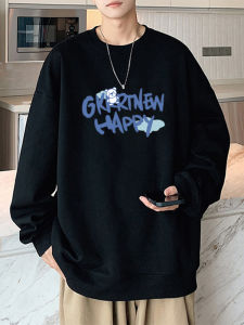 Loose Fit Mens Black Hoodie Spring Autumn New Style Print Casual Top Comfortable Polyester Fiber round Neck Text Pattern