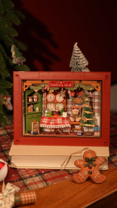 Robotime Rolife Christmas Eve Party DIY Wooden Miniature Dollhouse In Frame (DP005) 3D Puzzles Wooden Crafts