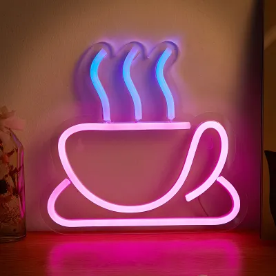 Chi-Buy ป้ายไฟนีออน LED แก้วกาแฟไฟกลางคืนสัญญาณศิลปะบนผนัง3D และห้องเกมห้องนอนโคมไฟตกแต่งห้องนั่งเล่น