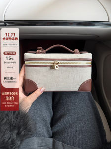 Canvas Leather Bento Box Bag Womens Handbag Shoulder Crossbody Phone Bag British Style Detachable Strap Lightweight Square Shape