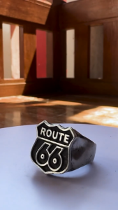 Pewterland Ringskull Route 66: Cincin 2D Bahan Logam Timah untuk Pria & Wanita