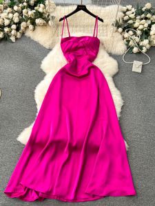 Luxury Lightweight Satin Long Dress with Tank Tops for Women High-End Fashionable Sling Skirt Perfect for All Seasons