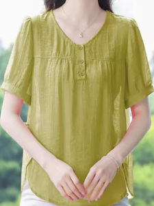 QIAOXIZI | Fashionable Loose Cotton Linen Short Sleeve Blouse for Women