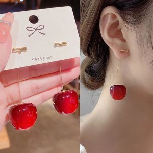 【PrettySet】Korean Fashion Cherry Earrings for Women Summer Cherries Girls Cute Earrings Birthday Party Simple Transparent Earring Jewelry