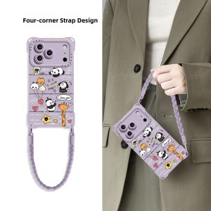 KEYOUQU | Anti-Shock Phone Case with Lanyard for iPhone 17/16 Pro Max Full Coverage Original Panda斜挎可背 Couples Trendy