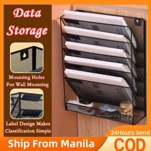 File Holder Hanging Wall Mesh File Organiser 6 Tier Office File Organizer Storage Rack With Bottom Tray Desk Magazine Document Storage Box Wall-Mounted Paper File Storage Rack Desktop Metal Book Stand Shelf Office Supplies