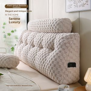 Check Golden Velvet Washable Double Bed Cushion