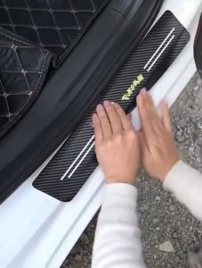 5pcs Sticker Pelindung Sill Plate Universal Carbon Fiber Car Door Pijakan Lantai Pintu Mobil