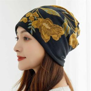 Womens Cotton Cap Autumn Winter Double Layer Moon Hat Breathable Bald Head Wrap Warm Sleep Cap All Seasons round Top No Brim