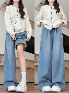 YAYANGREN | Warm Fleece Womens High Waist Straight Leg Jeans Trousers