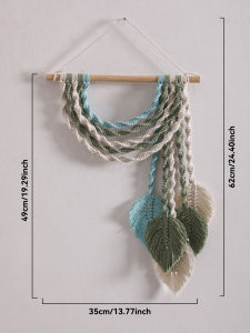 Boho Macrame Wall Hanging Hand Woven Bead Leaf Tassel Tapestry Cotton Rope Wall Art for Living Room Bedroom Home Wall Decor Gift