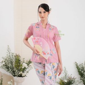 Kebaya Kartini Batik Katun Modern Lengan Pendek by Khalisa Batik- Aruni Pink