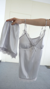 Manio Korean Style Thin Lace Pajamas womens Summer Ice Silk Chest Pads Shorts Loungewear Set