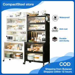 CompactSteel store Kitchen Organizer Sideboard Storage Rack Carbon Steel Microwave Kitchen Cabinet with Wheels Organizer Cabinet for Kitchen