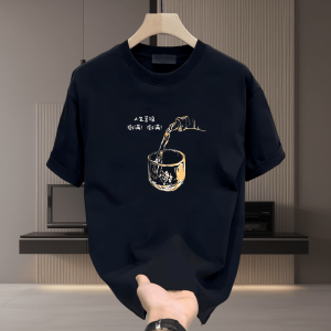 Summer New Loose Mens Cotton T-shirt Short Sleeve Casual Top Fashionable Print Design Comfortable Breathable Upperwear