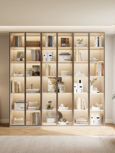 Custom Wooden Bookcase with Glass Doors Floor-standing