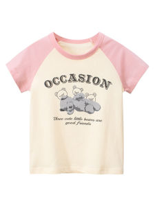 Girls round Neck Short Sleeve Summer T-Shirt Thin Cotton Cartoon Baby Half Sleeve Top Casual Loose Fit A-Class Safety Summer Wear