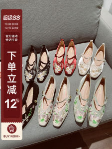 Elegant Embroidered Low Heel Chinese Style Single Shoes Womens Fashion Mary Janes Slip-On Flats Comfortable Spring New Arrival