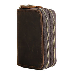Mens Retro Crazy Horse Top Layer Cowhide Multi-Function Key Pouch Short Lock Key Bag Genuine Leather Zipper Coin Purse Card Holder