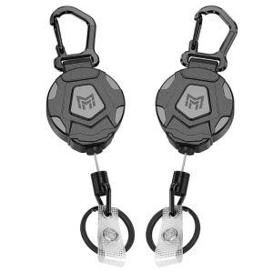 Heavy Duty Retractable Keychain Steel Telescopic Cord Anti Theft ID Badge Holder Reel with Carabiner Lanyard