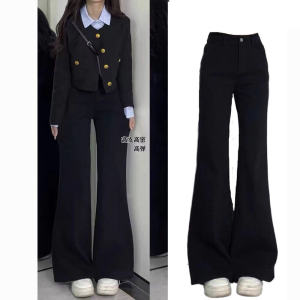 สูง เอว บาน เดนิม กางเกงยีนส์ ผู้หญิง ฤดูใบไม้ร่วง ฤดูหนาว รูปแบบใหม่ พรางหุ่น Drapey หลากหลาย กางเกงขากว้าง อินเทรนด์ ยืดได้ กางเกงยีนส์