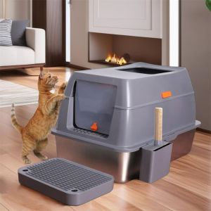 Extra Large Enclosed Stainless Steel Cat Litter Box Metal Litter Tray Front Top Exit Toilet Boxes Non-odor
