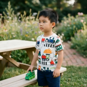 Cute Train Print Boys’ T-Shirt (Ages 2–7)