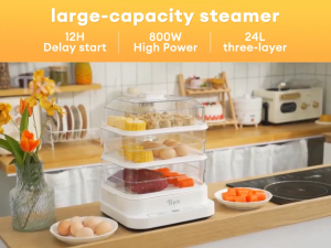 Tixx 3-Layer Electric Steamer 35L Large Capacity Smart Timer Rapid Heating Multifunctional