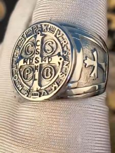 High-quality Fashion 18K Pure Silver Gold-Plated St. Benedict Retro Ring