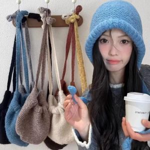 Korean Knitted Beanies Cap Winter Outdoor Cold Ear Protection Beanie Balaclava Hat Versatile 2-in-1 Knitted Hat Crossbody Bag