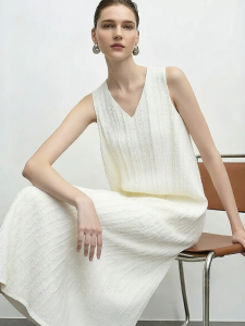 AMII | V-Neck Jacquard Fringe Seashell Trim A-Line Dress