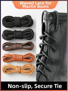 FENKAN | Waxed Round Shoelaces for Leather Boots Black