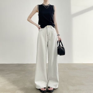 High Waist Wide Leg Denim Jeans Womens Spring Autumn New Style Loose Drapey Slim Straight Floor-Length Pants Casual Cotton