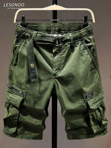 กางเกงขาสั้นทำงานสีเขียวทหารสำหรับผู้ชาย ทรงหลวม ทรงตรง มีกระเป๋าหลายช่อง กางเกงขายาวทรงตรง 5 กระเป๋า ทรงลำลอง