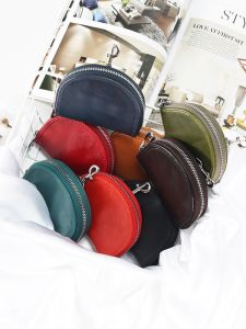 Top Layer Cowhide Leather Coin Purse Womens Fashion Mini Storage Bag Zipper Small Hanging Bag Female Genuine Leather Wallet