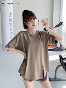 Maxrun Casual Sports T-shirt Women Loose Large Size Running Fitness Clothes Quick Dry Short Sleeve Yoga Wear Breathable Polyester