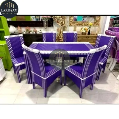 Set Meja Makan Rotan Sintetis 6 Kursi Free Jok Duduk