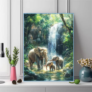 Elephant Waterfall Animal Landscape Artwork Jigsaw Puzzle 500/1000/1200/2000PCS Stress Relief Puzzle Wall Art Decor Gift