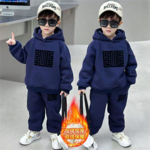 Childrens Thicken Suit Winter Boys Padded Sets Autumn Fleece Hooded Sweatshirt Sweatpants 2 Pieces Kids New Warm Outfit