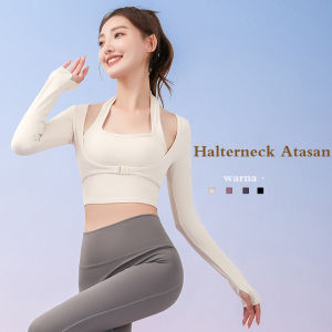 Baju Kaos Olahgara Wanita Polos Lengan Panjang Top Atasan Sport Yoga Senam Aerobic Dengan Bantalan Dada Double Layer (S-XXL)