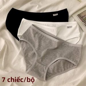 7 Chiếc Quần Lót Cotton Nữ Thoáng Khí Màu Trơn Giữa Tầng Mềm Quần Lót Plus Kích Thước Tam Giác Quần Đùi Nữ Bộ Đồ Lót Ren