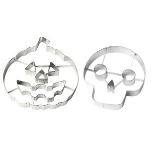 2PCS Halloween Cookie Cutter Set Food Grade Stainless Steel Smooth 3D Pumpkin Skull Molds for Biscuit Pastry Party Home Baking