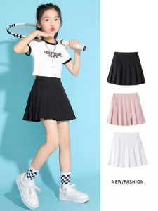 Western Style Girls Preppy Style Pleated Skirt Summer New Arrival Medium and Large Kids Pure Color Sports Tennis Skirt Thin