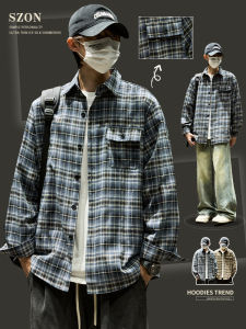 เสื้อเชิ้ตลายสก็อตแขนยาวสไตล์อเมริกันย้อนยุคสำหรับผู้ชาย ฤดูใบไม้ผลิ 2024 แฟชั่นฤดูใบไม้ผลิ ฤดูร้อน ฤดูใบไม้ร่วง ฤดูหนาว