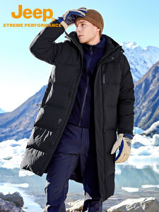 Jeep | Jeep Official Knee-Length Down Jacket Mens Northeast Winter Hooded Thick Warm Extreme Cold Mid-Length Down Coat