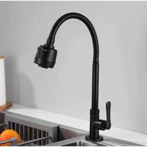 ก๊อกน้ำสีดำ ก๊อกล้างจานสแตนเลส304 ดัดคอได้ ก๊อกน้ำ ปรับระดับได้ วาล์วเซรามิค แกนทองเหลือง เทปพันเกลียว // Malee Hardware