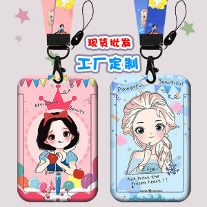 Cartoon Princess Card Holder Bus Pass Student Shuttle Card Meal Card Access Card Cover Name Tag Work Permit with Lanyard