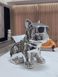 กล่องใส่ผ้าเช็ดหน้ารูปสุนัขฝรั่งเศส ตกแต่งห้องนั่งเล่น โต๊ะกาแฟ กล่องใส่ผ้าเช็ดหน้าเซรามิก กล่องใส่ผ้าเช็ดหน้าแบบถอดได้ กล่องใส่ผ้าเช็ดหน้าสไตล์หรูหรา